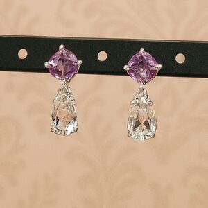 Stunning Ladies Sterling Silver Designer Amethyst Drop Earrings | 9.00 CTW